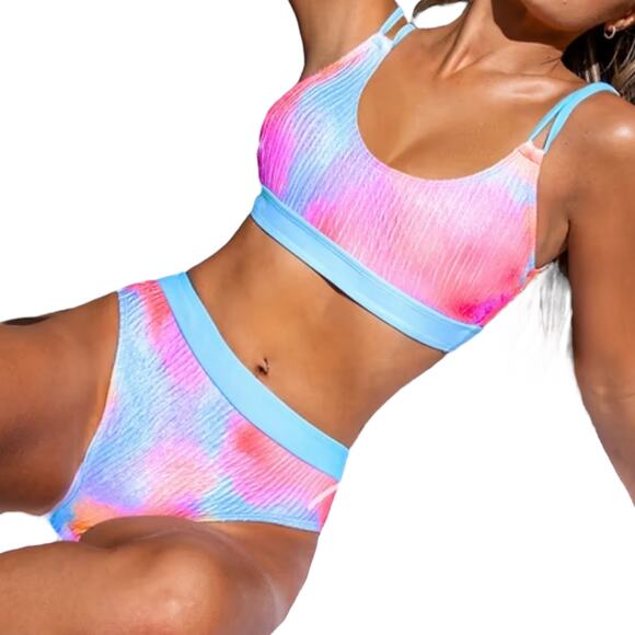 NEW Cupshe SWIMSUIT Womens MED Cotton Candy Tie Dye 2-Piece Bikini Set Mid Rise - Picture 12 of 13